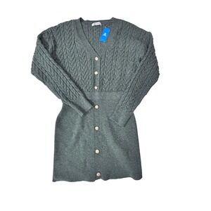 Cupshe Womens Green Cable Knit V-Neck Long Sleeve Mini Sweater Dress